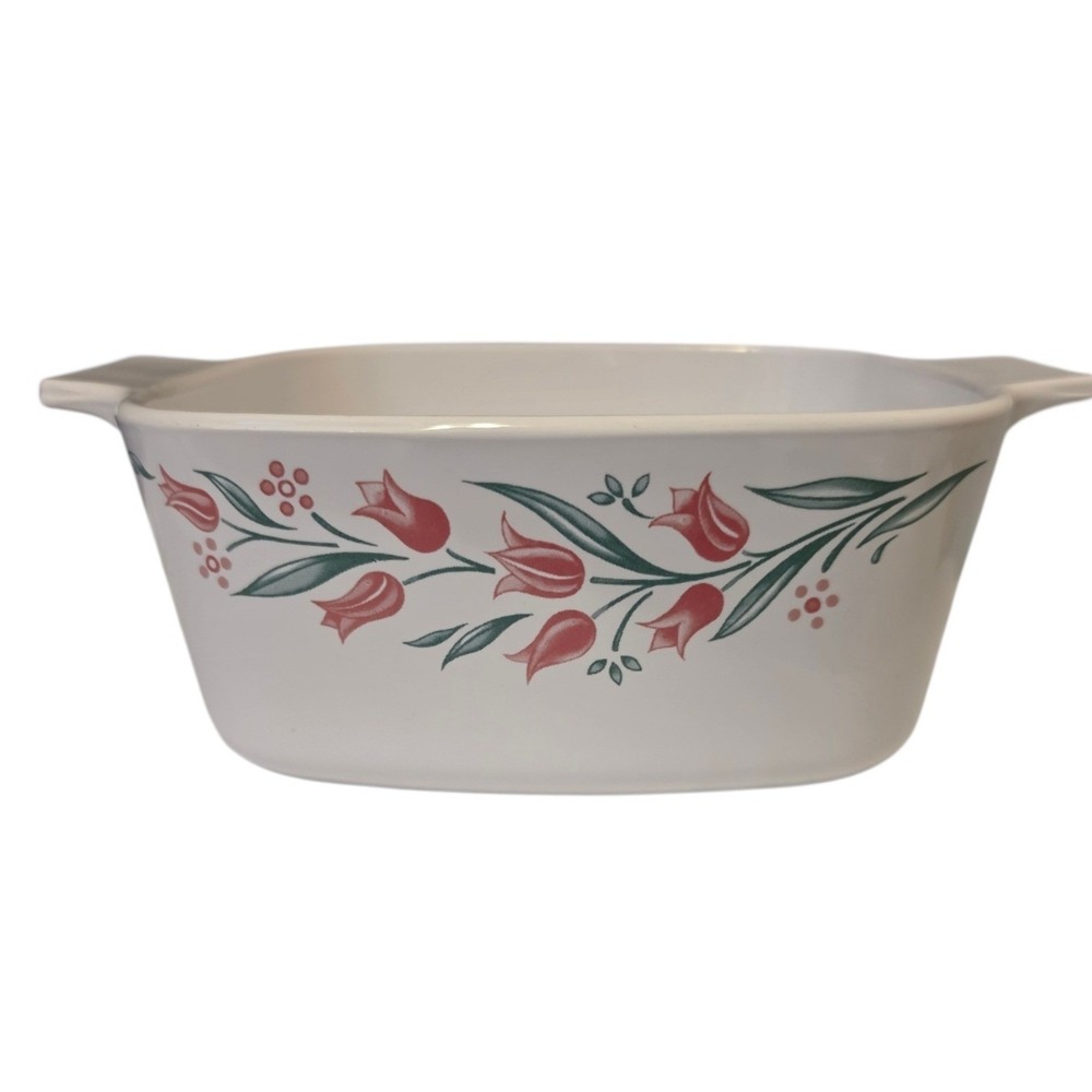 Corning Ware English Rose 1.5L Casserole Dish A-1.5-B Red Tulips Vintage USA - Picture 1 of 6